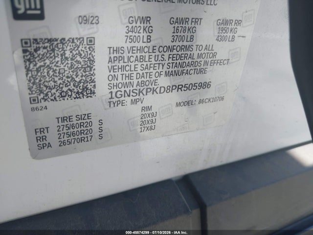 1GNSKPKD8PR505986 Chevrolet Tahoe 4wd Z71