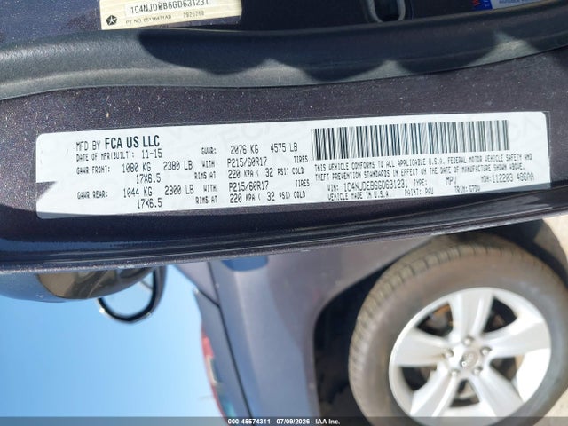 Продажа на аукционе авто 2016 Jeep Compass Latitude, vin: 1C4NJDEB6GD631231, номер лота: 45574311