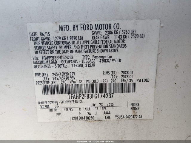1FAHP2F83FG174237 Ford Taurus Limited