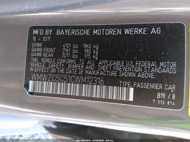 2012 Mini Cooper S Countryman მანქანა იყიდება აუქციონზე, vin: WMWZC5C51CWM12316, აუქციონის ნომერი: 45574316