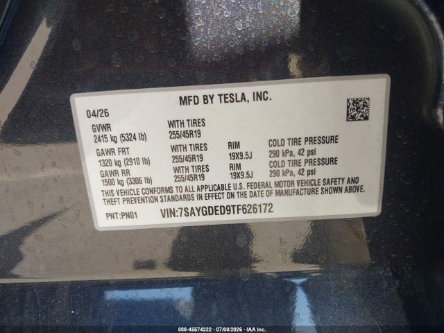 7SAYGDED9TF626172 Tesla Model Y Premium Rear-wheel Drive/rear-wheel Drive