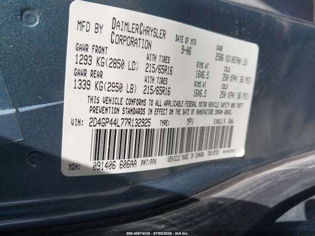 Продажа на аукционе авто 2007 Dodge Grand Caravan Sxt, vin: 2D4GP44L77R132925, номер лота: 45574330