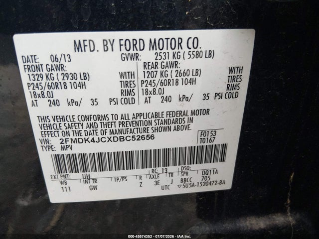 Aukcja sprzedaży 2013 Ford Edge Sel, vin: 2FMDK4JCXDBC52656, numer aukcji: 45574352
