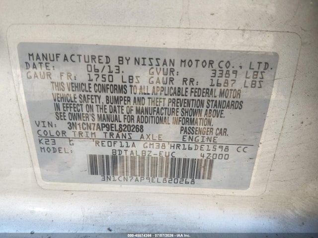 Nissan Versa 1.6 Sv 2014 3N1CN7AP9EL820268 Image 9