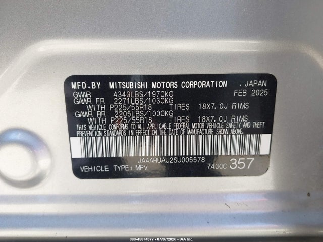 Aukcja sprzedaży 2025 Mitsubishi Outlander Sport 2.0 Es Awc/2.0 Le Awc/2.0 S Awc/2.0 Se Awc/2.0 Trail Edition Awc, vin: JA4ARUAU2SU005578, numer aukcji: 45574377