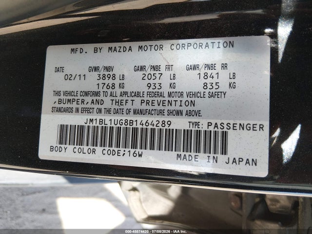 Aukcja sprzedaży 2011 Mazda Mazda3 I Sport, vin: JM1BL1UG8B1464289, numer aukcji: 45574420
