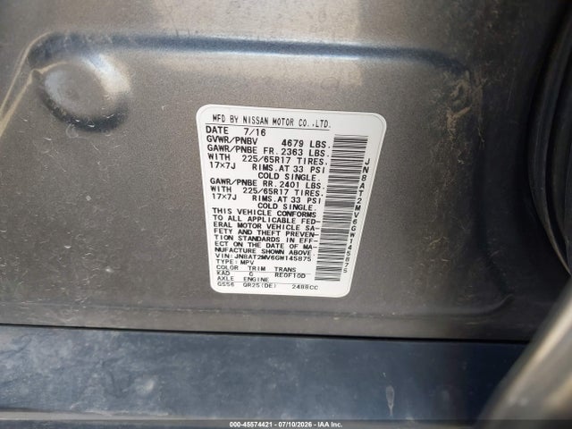 JN8AT2MV6GW145875 Nissan ROGUE SV