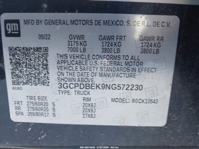 3GCPDBEK9NG572230 Chevrolet Silverado 1500 4wd Short Bed Custom