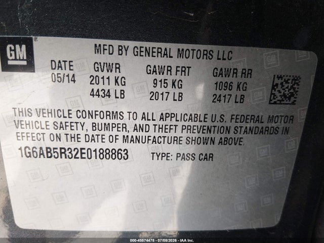 2014 Cadillac Ats Luxury მანქანა იყიდება აუქციონზე, vin: 1G6AB5R32E0188863, აუქციონის ნომერი: 45574478