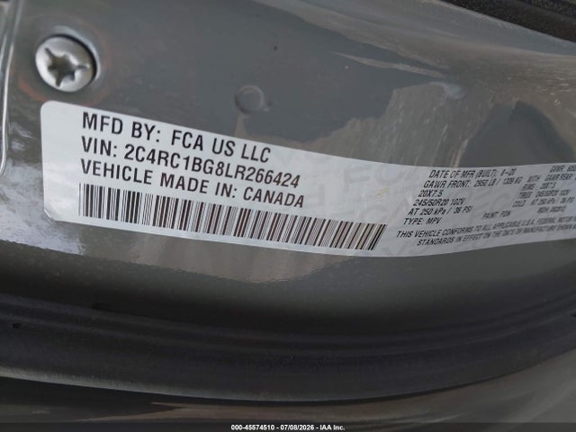 45574510 :رقم المزاد ، 2C4RC1BG8LR266424 vin ، 2020 Chrysler Pacifica Touring L مزاد بيع