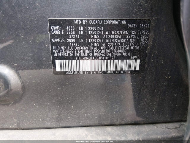 Продаж на аукціоні авто 2023 Subaru Outback Premium, vin: 4S4BTACC1P3101323, номер лоту: 45574523