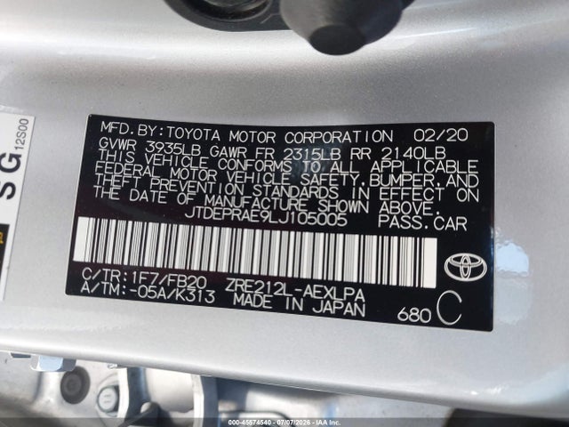 JTDEPRAE9LJ105005 Toyota COROLLA LE