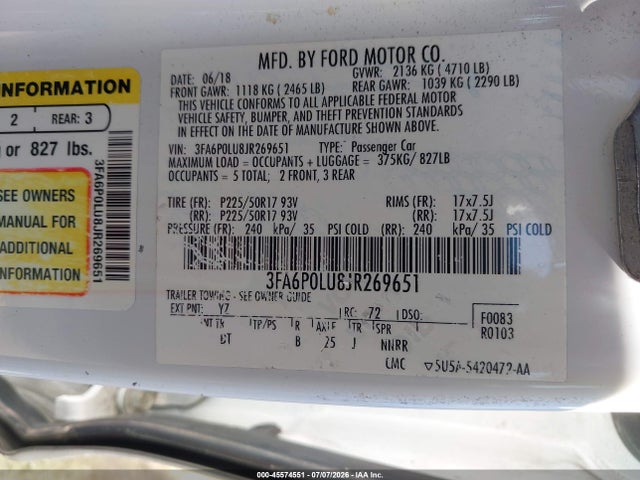 3FA6P0LU8JR269651 Ford Fusion Hybrid Se