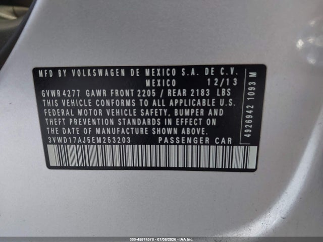3VWD17AJ5EM253203 Volkswagen Jetta 1.8t Se