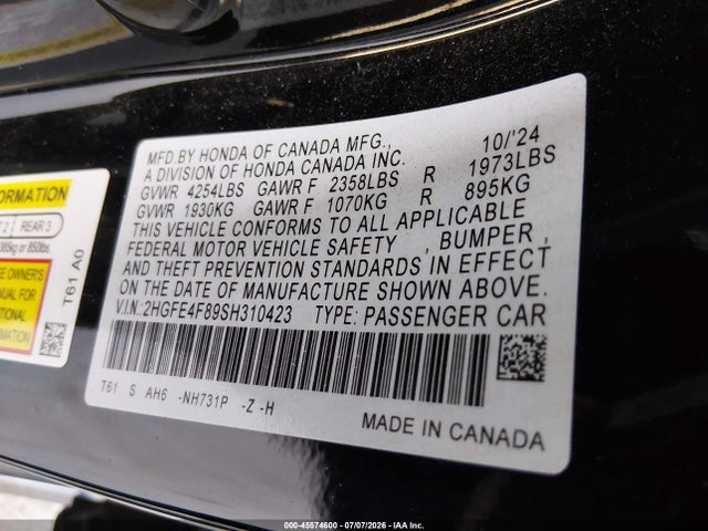 2HGFE4F89SH310423 Honda Civic Hybrid Sport/sport Touring