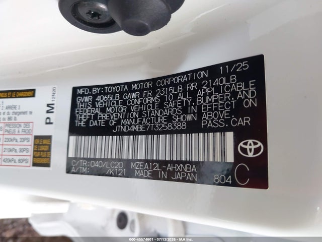 JTND4MBE7T3258388 Toyota COROLLA SE