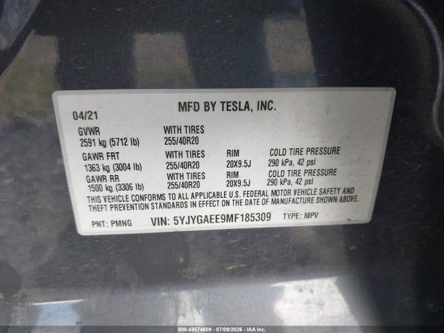 Продаж на аукціоні авто 2021 Tesla Model Y Long Range Dual Motor All-wheel Drive, vin: 5YJYGAEE9MF185309, номер лоту: 45574609