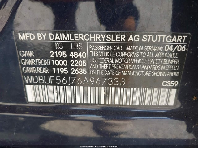 Продаж на аукціоні авто 2006 Mercedes-benz E 350, vin: WDBUF56J76A967333, номер лоту: 45574645