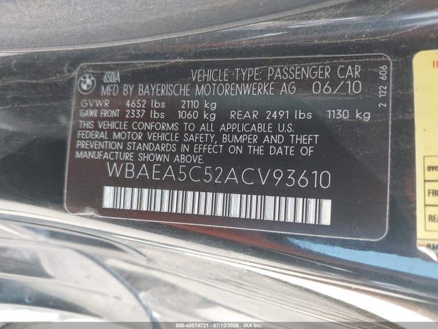Продаж на аукціоні авто 2010 Bmw 650i, vin: WBAEA5C52ACV93610, номер лоту: 45574721