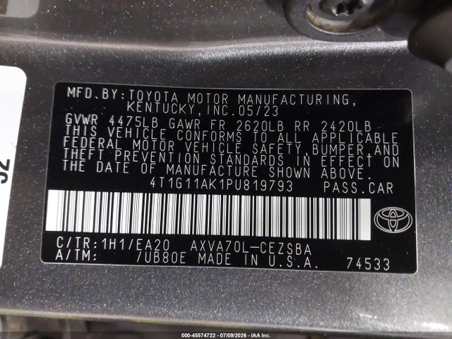 Aukcja sprzedaży 2023 Toyota Camry Se, vin: 4T1G11AK1PU819793, numer aukcji: 45574722