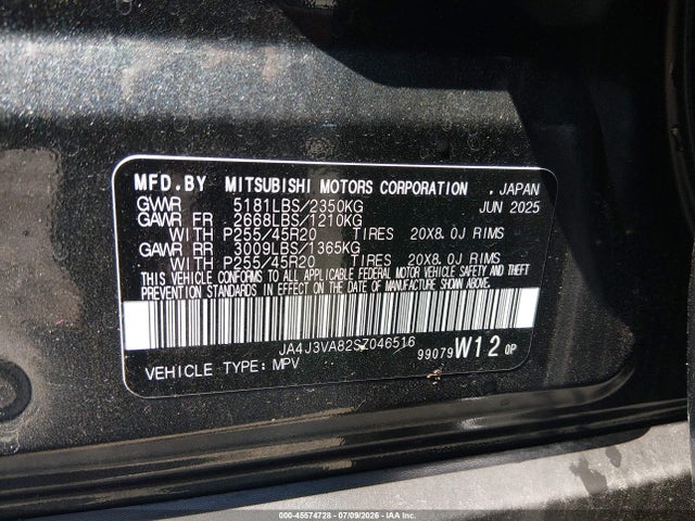 Aukcja sprzedaży 2025 Mitsubishi Outlander Se 2.5 2wd, vin: JA4J3VA82SZ046516, numer aukcji: 45574728