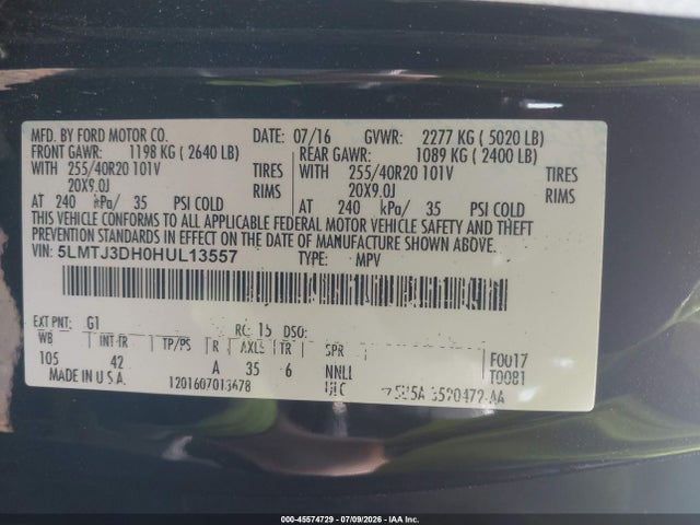Продаж на аукціоні авто 2017 Lincoln Mkc Reserve, vin: 5LMTJ3DH0HUL13557, номер лоту: 45574729