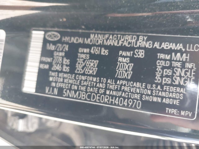 2024 Hyundai Tucson Sel მანქანა იყიდება აუქციონზე, vin: 5NMJBCDE0RH404970, აუქციონის ნომერი: 45574744