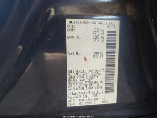 1N4AL3AP5FN342117 Nissan Altima 2.5 S