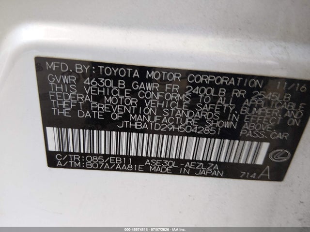 Продаж на аукціоні авто 2017 Lexus Is 200t, vin: JTHBA1D29H5042851, номер лоту: 45574818