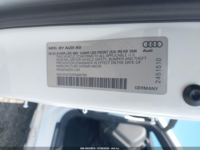 Продаж на аукціоні авто 2023 Audi A5 Sportback Premium Plus 45 Tfsi S Line Quattro S Tronic, vin: WAUFACF5XPA065760, номер лоту: 45574919