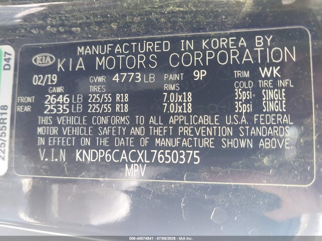 2020 Kia Sportage S მანქანა იყიდება აუქციონზე, vin: KNDP6CACXL7650375, აუქციონის ნომერი: 45574941