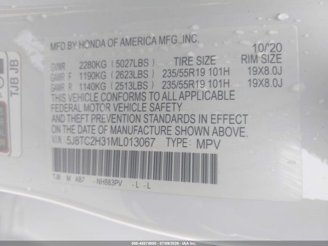 2021 Acura Rdx Standard მანქანა იყიდება აუქციონზე, vin: 5J8TC2H31ML013067, აუქციონის ნომერი: 45574950