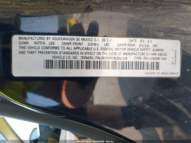 Продаж на аукціоні авто 2011 Volkswagen Jetta 2.0l Tdi, vin: 3VW3L7AJ0BM062614, номер лоту: 45574970