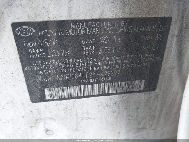 Hyundai Elantra Limited 2019 5NPD84LF2KH429292 Image 9