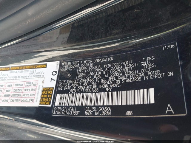 45575031 :رقم المزاد ، JTEBU11F170057688 vin ، 2007 Toyota Fj Cruiser مزاد بيع