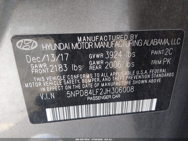 Hyundai ELANTRA SEL 2018 5NPD84LF2JH306008 Image 9