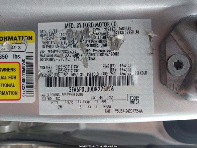 Продаж на аукціоні авто 2013 Ford Fusion Hybrid Se, vin: 3FA6P0LU0DR225776, номер лоту: 45575039