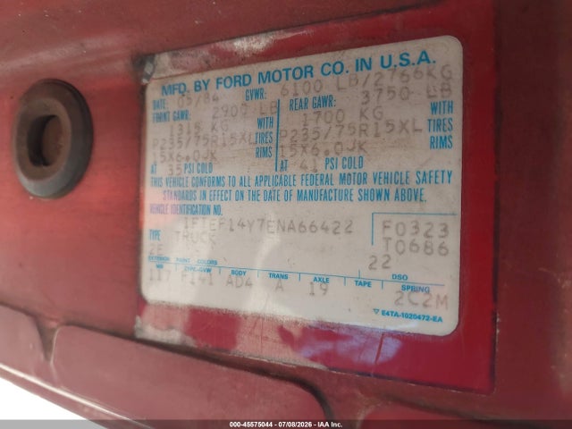 Auction sale of the 1984 Ford F150, vin: 1FTEF14Y7ENA66422, lot number: 45575044