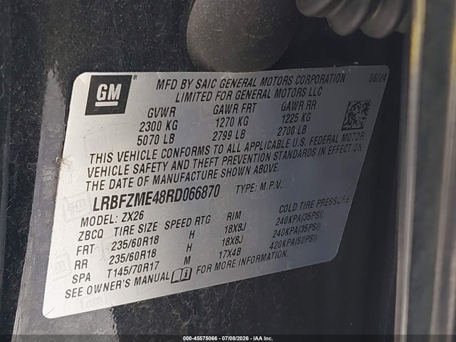 45575066 :رقم المزاد ، LRBFZME48RD066870 vin ، 2024 Buick Envision Preferred Awd مزاد بيع