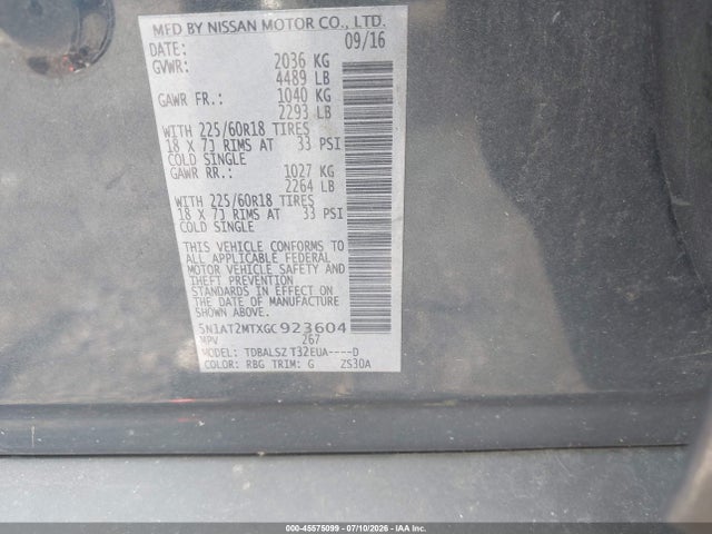 Продаж на аукціоні авто 2016 Nissan Rogue Sl, vin: 5N1AT2MTXGC923604, номер лоту: 45575099