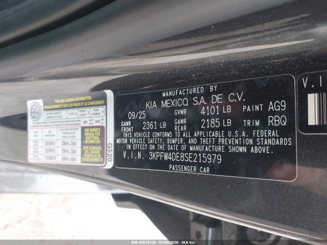 45575108 :رقم المزاد ، 3KPFW4DE8SE215979 vin ، 2025 Kia K4 Gt-line مزاد بيع