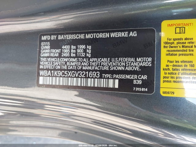 2016 Bmw 228i მანქანა იყიდება აუქციონზე, vin: WBA1K9C5XGV321693, აუქციონის ნომერი: 45575110