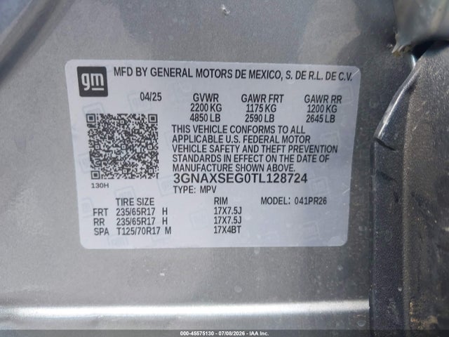 45575130 :رقم المزاد ، 3GNAXSEG0TL128724 vin ، 2026 Chevrolet Equinox Awd Activ مزاد بيع