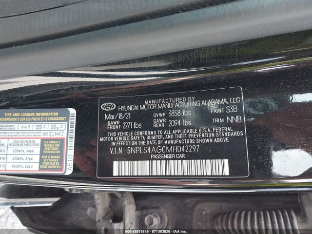 Aukcja sprzedaży 2021 Hyundai Elantra Sel, vin: 5NPLS4AG0MH042297, numer aukcji: 45575149