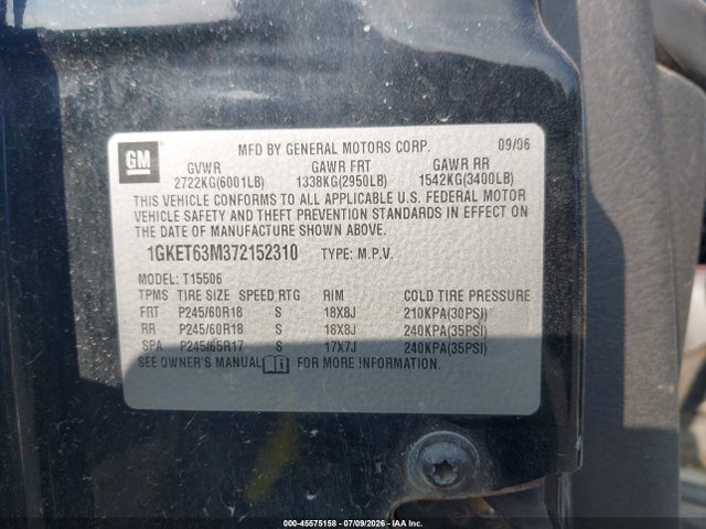 Aukcja sprzedaży 2007 Gmc Envoy Denali, vin: 1GKET63M372152310, numer aukcji: 45575158