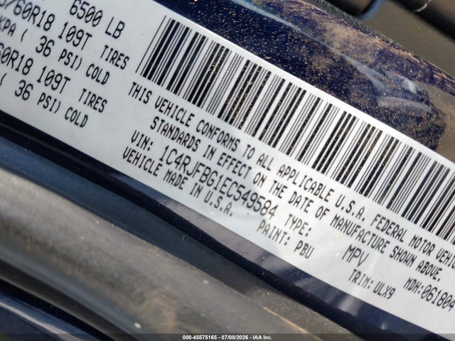 Auction sale of the 2014 Jeep Grand Cherokee Limited, vin: 1C4RJFBG1EC549584, lot number: 45575165