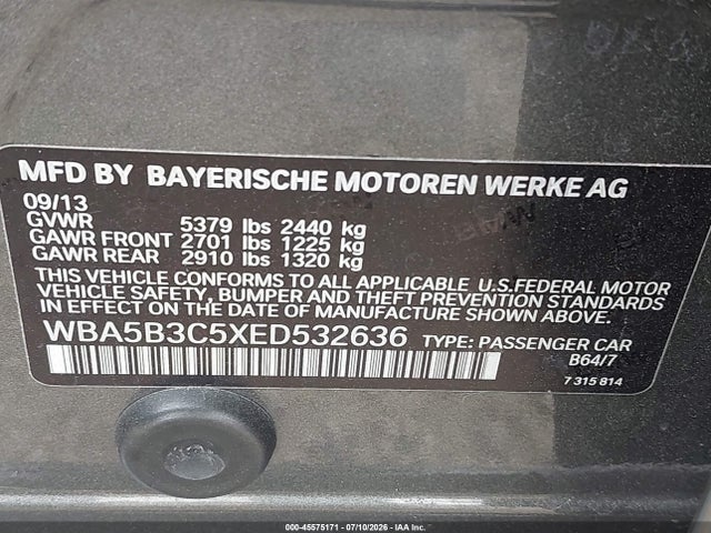 45575171 :رقم المزاد ، WBA5B3C5XED532636 vin ، 2014 Bmw 535i Xdrive مزاد بيع
