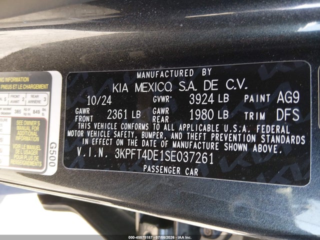 2025 Kia K4 Lxs მანქანა იყიდება აუქციონზე, vin: 3KPFT4DE1SE037261, აუქციონის ნომერი: 45575187