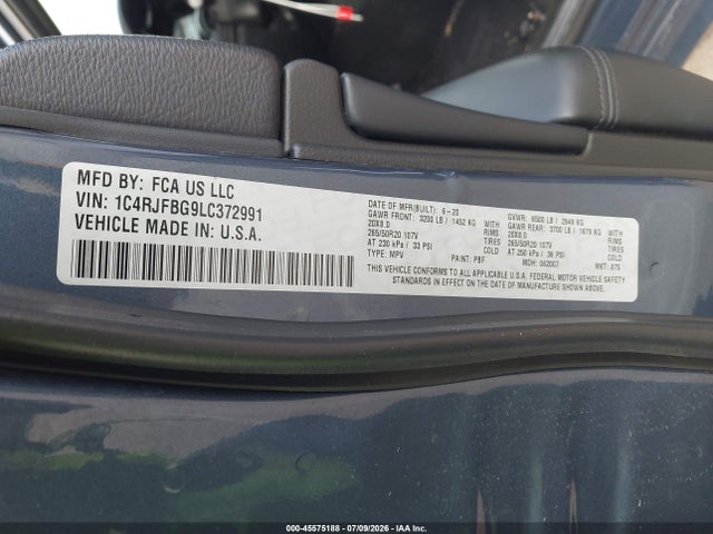 2020 Jeep Grand Cherokee Limited X 4x4 მანქანა იყიდება აუქციონზე, vin: 1C4RJFBG9LC372991, აუქციონის ნომერი: 45575188
