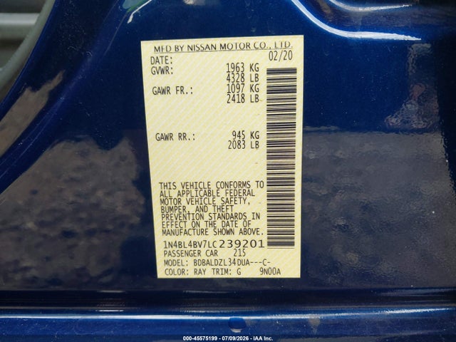1N4BL4BV7LC239201 Nissan Altima S Fwd